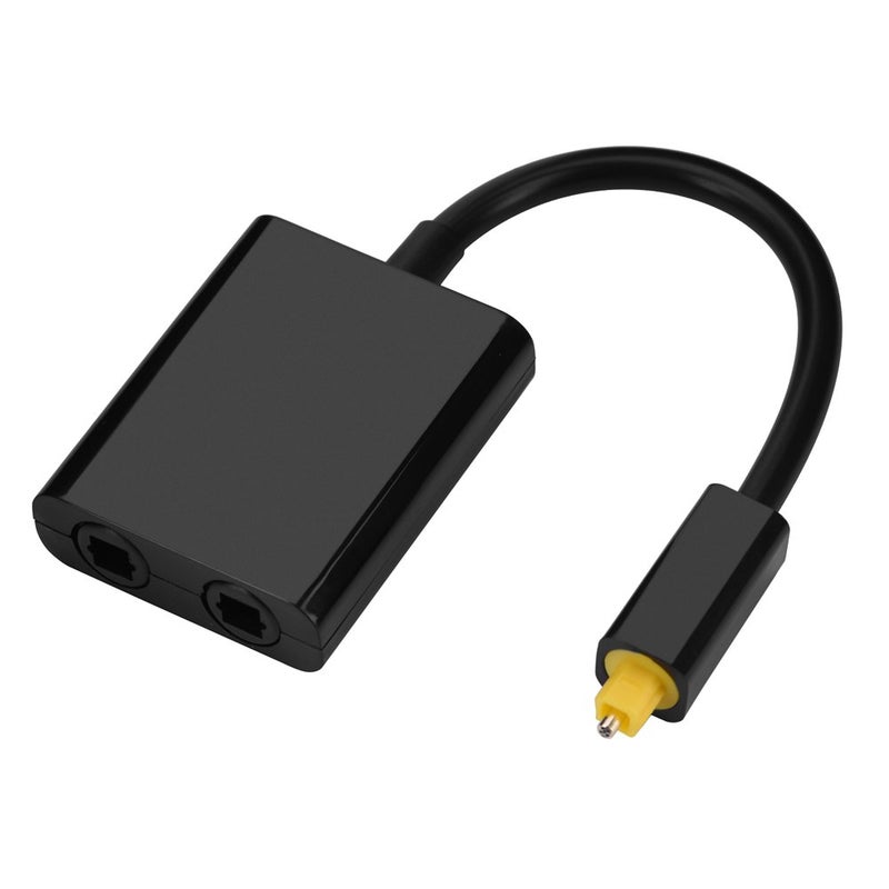 Oumij Dual Port Fiber Audio Splitter, 2 Way Optical Splitter Adapter with Audio Cable 1in 2 Out (Black) - Image 1